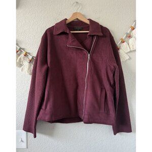 Ann Taylor Faux Suede Moto Casual Zip Urban Knit Sweater Jacket Maroon Modest XL